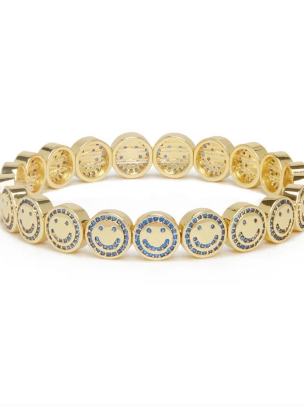 Gold-Tone Smiley Face Stretch Bracelet with Blue Crystal Accents